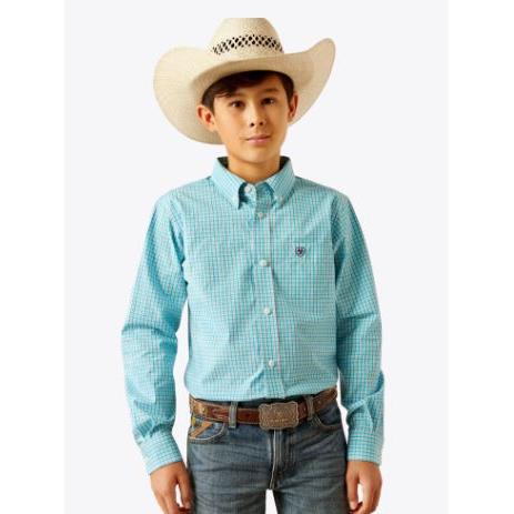 Ariat Boy's Pro Series Wilmer Classic Fit  Long Sleeve Shirt- Light Blue