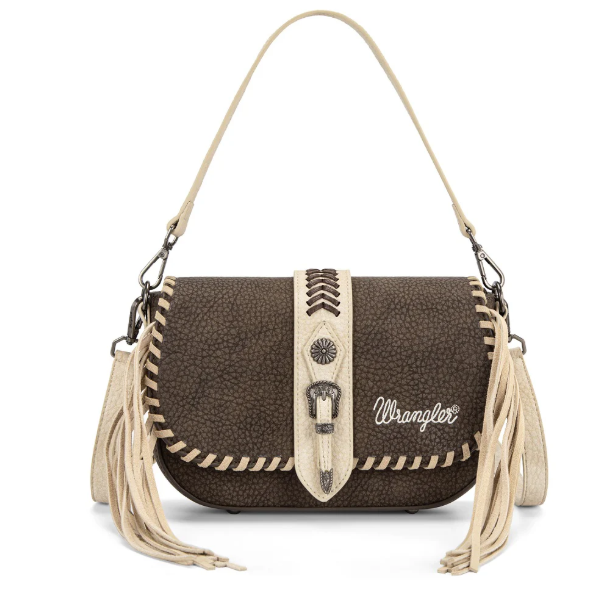 Wrangler Braided Tassel Saddle Crossbody Bag - Coffee