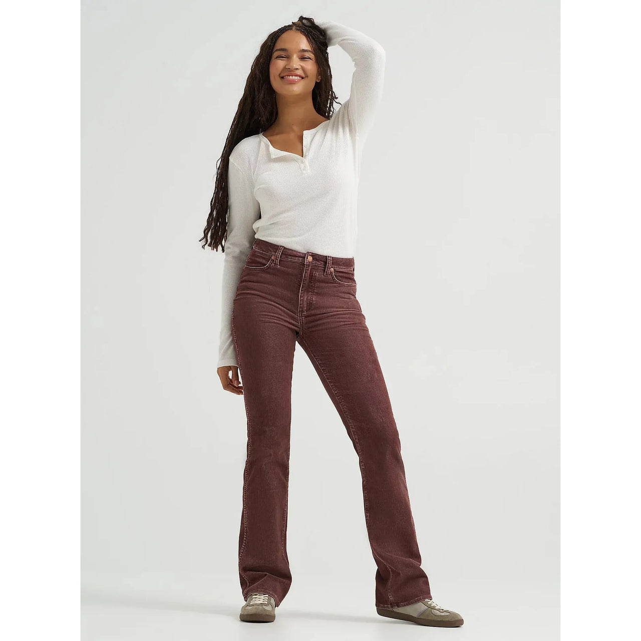 Wrangler Women's High Rise Slim Fit Corduroy Boot Cut Jean- Mahogany