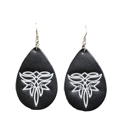 Silver Strike Boot Stitch Earrings- Black