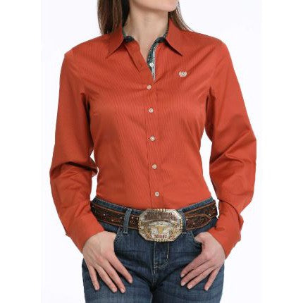 Cinch Women's Long Sleeve Stripe Shirt- Copper