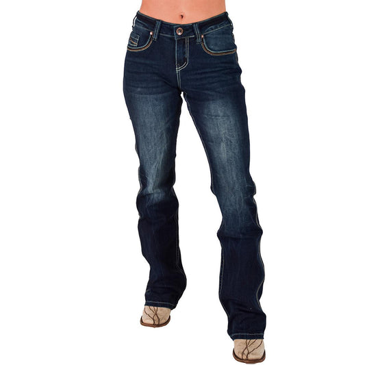 Cowgirl Tuff Women's Competitor Boot Cut Jeans- Medium Wash