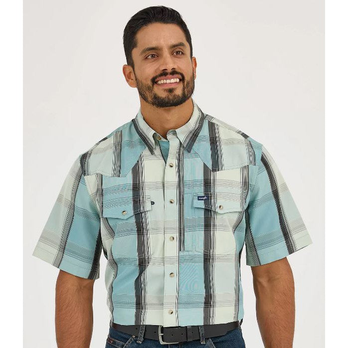 Wrangler Performance Men's Classic Fit Short Sleeve Shirt- Turquoise