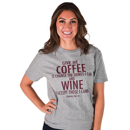 Cowgirl Tuff Unisex Give Me Coffee Short Sleeve Tee Shirt- Ash