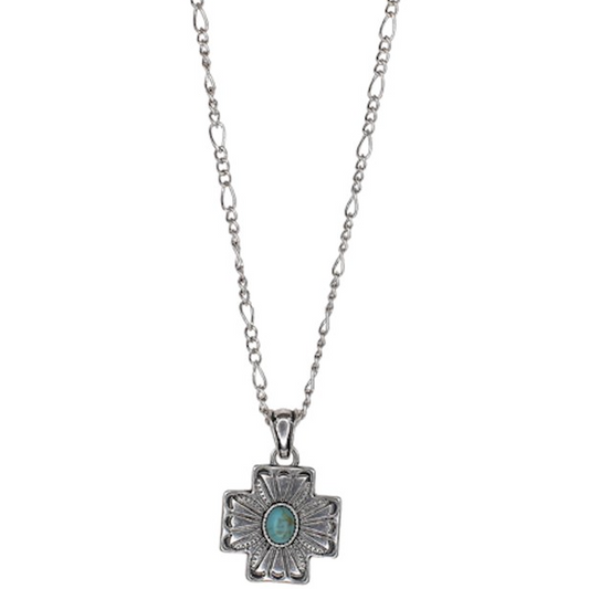 Justin Cross Concho with Figaro Chain and Faux Turquioise Stone