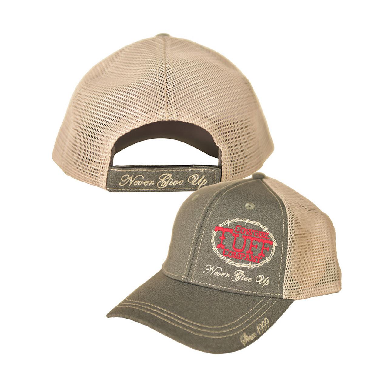 Cowgirl Tuff Never Give Up Embroidery Logo Cap- Heather Grey