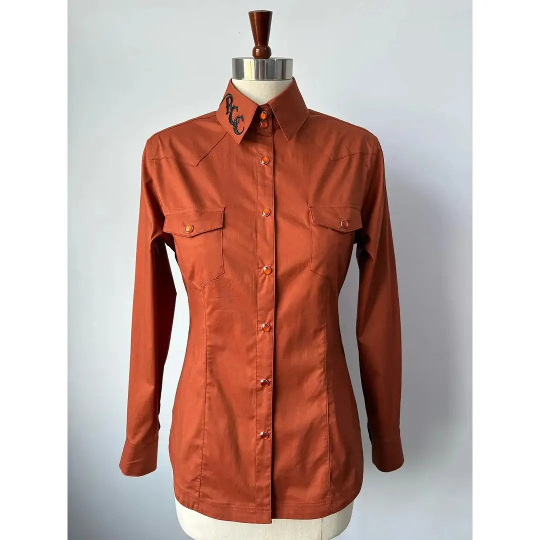 Rough Country Cowboys Ladies  Long Sleeve Snap Western Shirt- Burnt Orange