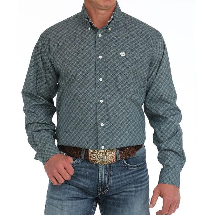 Cinch Men's Long Sleeve Geometric Button Down Western Shirt- Blue