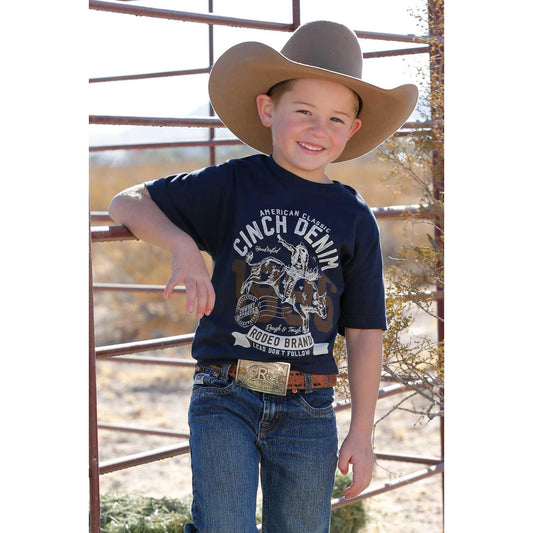 Cinch Boy's Short Sleeve Graphic  Tee Shirt- Navy