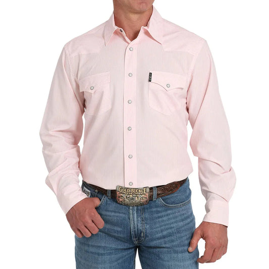 Cinch Men's Long Sleeve Print Shirt-Pink
