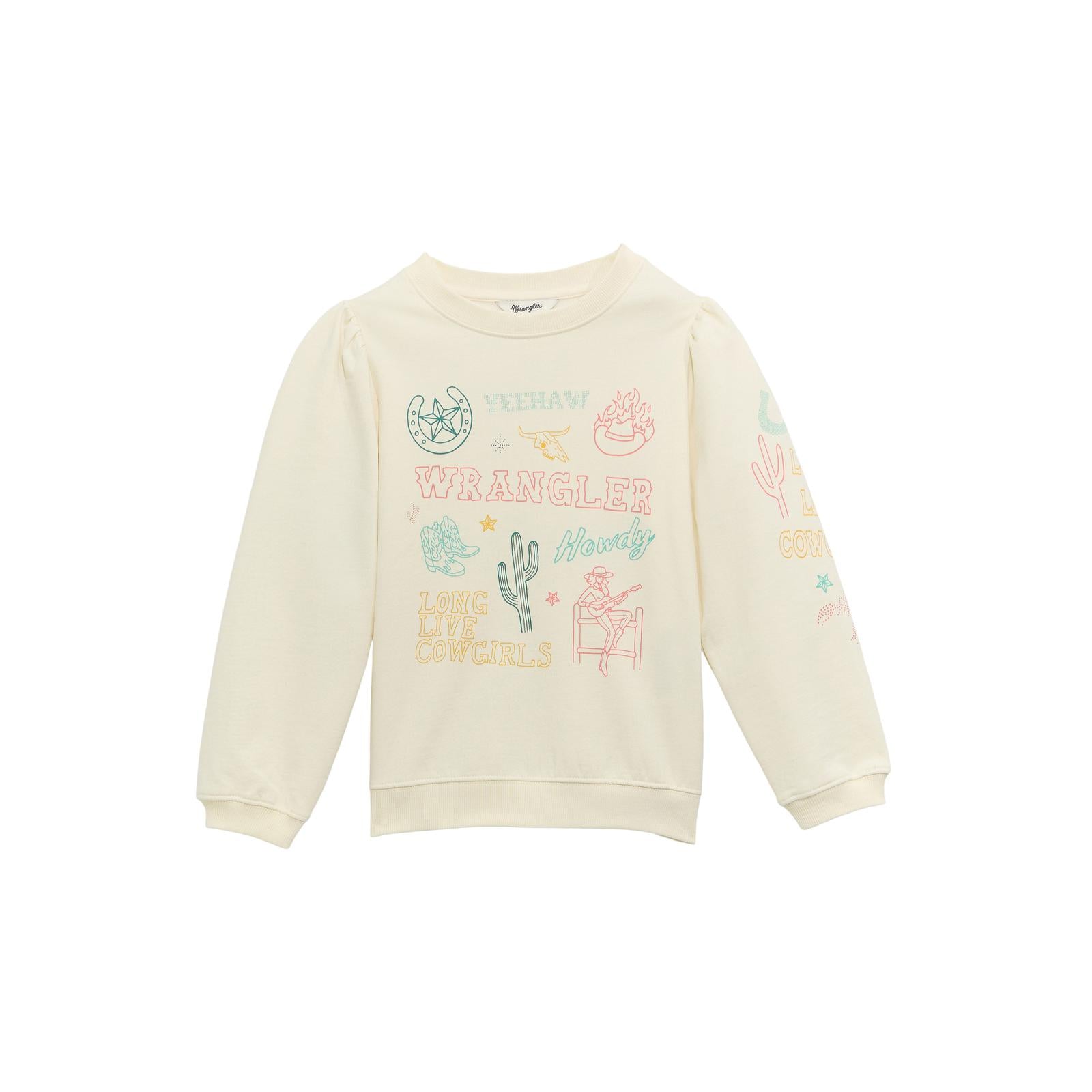 Wrangler Girl's Long Sleeve Sweatshirt- White - Irvine Tack & Western Wear