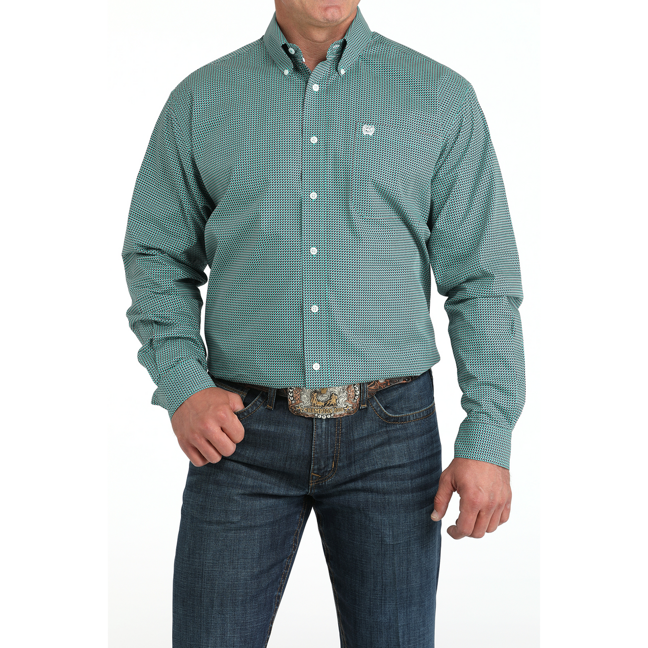 Cinch Men's Long Sleeve Print Shirt- Turquoise