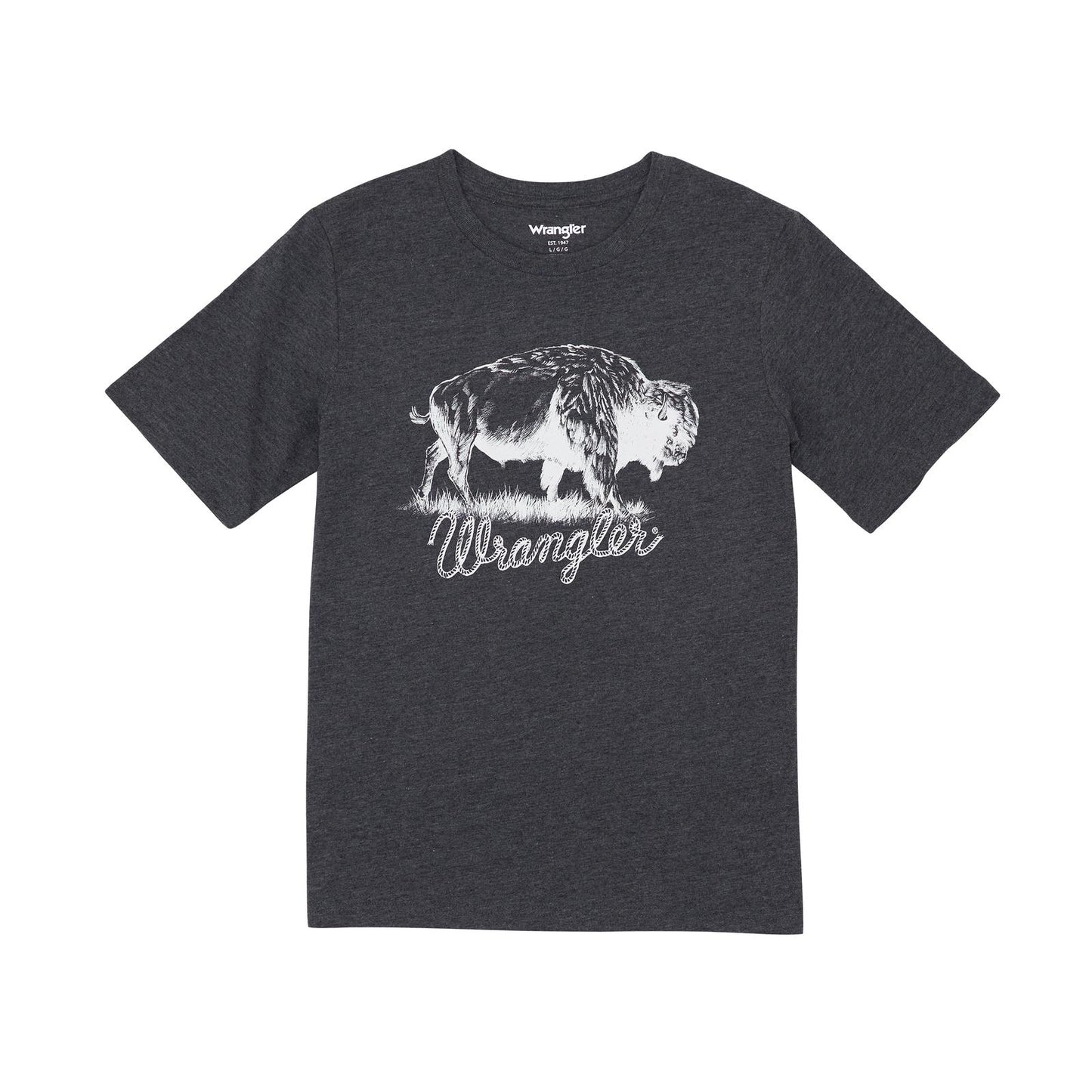 Wrangler Boys Short Sleeve Graphic Tee Shirt- Caviar Heather