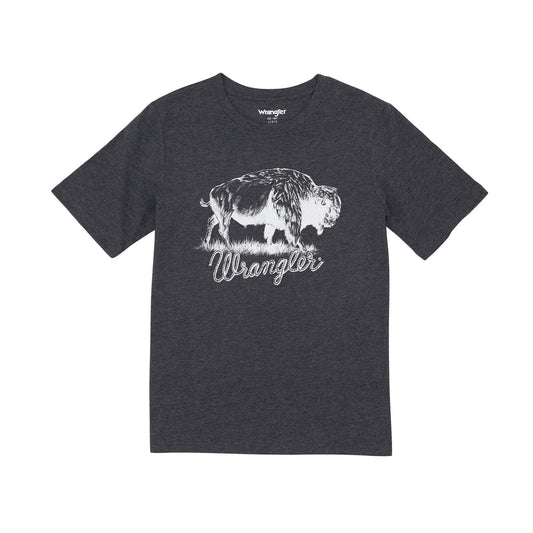 Wrangler Boys Short Sleeve Graphic Tee Shirt- Caviar Heather