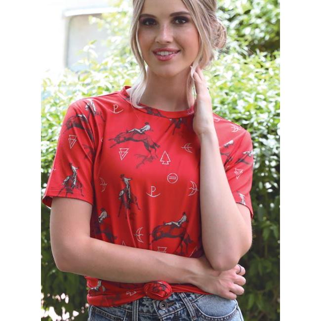 Cinch Women's Short Sleeve Print Tee Shirt - Red