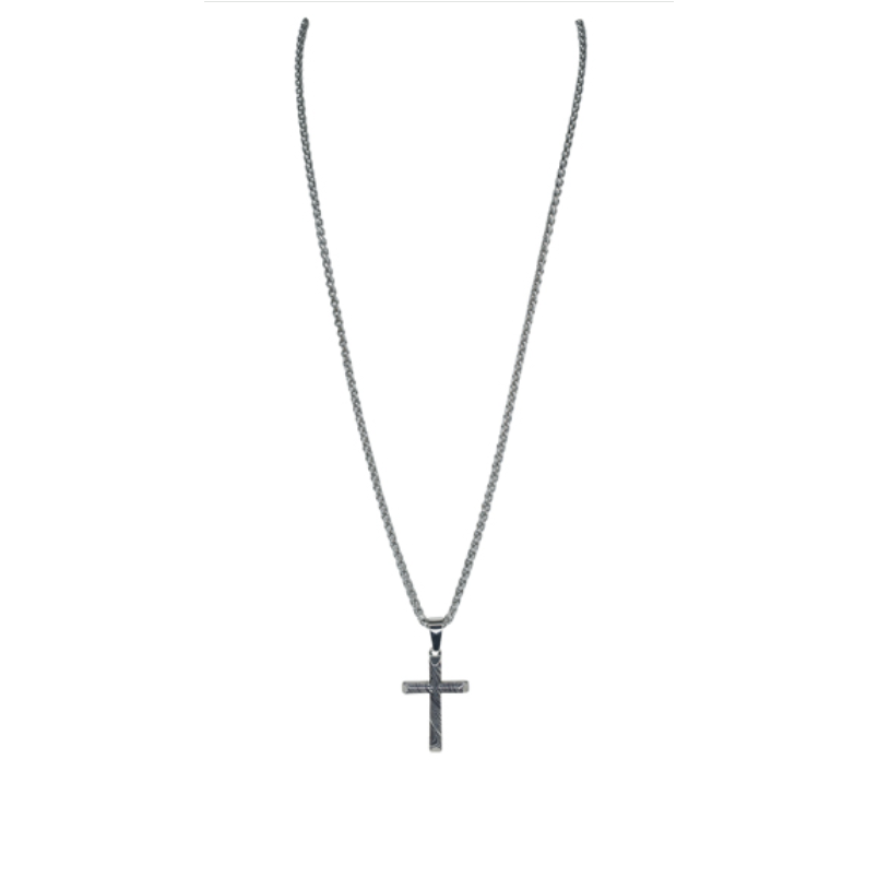 Justin Men's Beveled Faux Damascus Cross Necklace