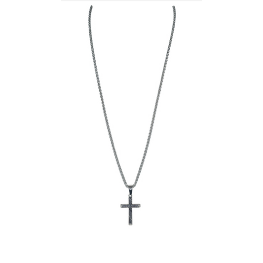 Justin Men's Beveled Faux Damascus Cross Necklace