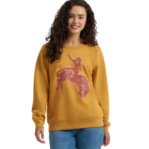 Wrangler Women's Long Sleeve Retro Crew Sweatshirt- Spruce Yellow