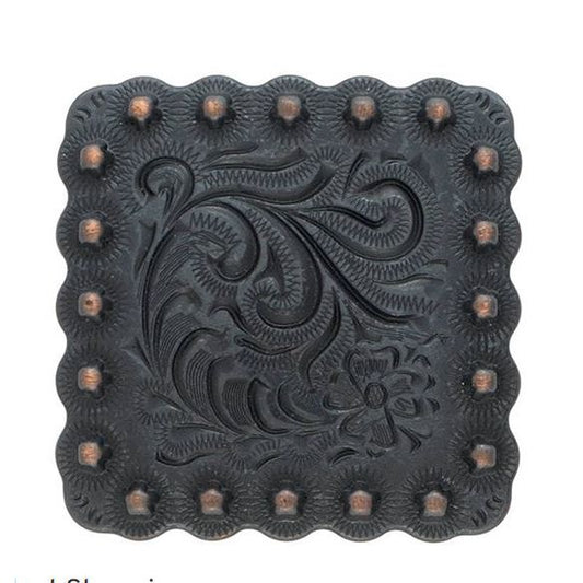 Square Floral Berry Concho-Black Copper