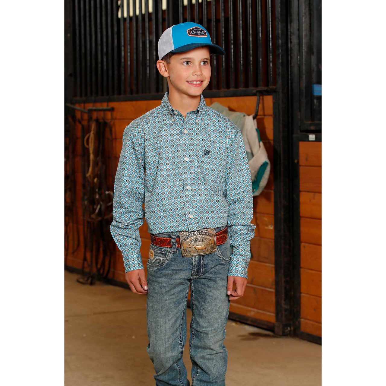 Cinch Boys Long Sleeve Classic Print  Shirt -Blue