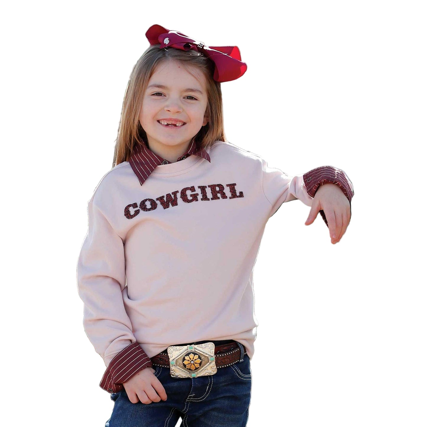 Cinch Girl's Long Sleeve Graphic Cowgirl Sweatshirt - Pink