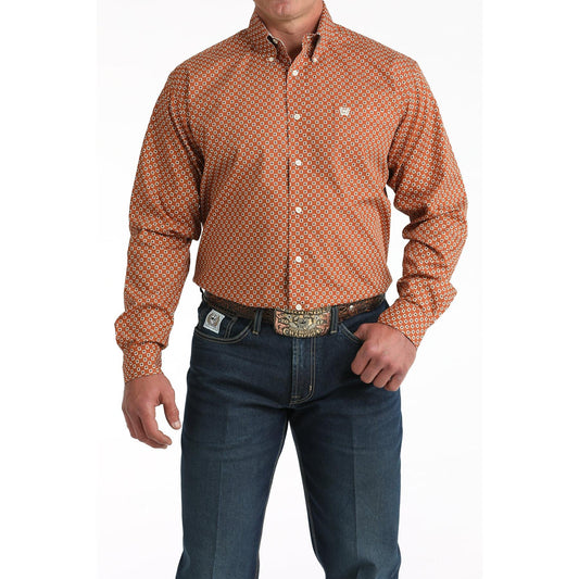 Cinch Men's Long Sleeve Geometric Western Shirt- Brown