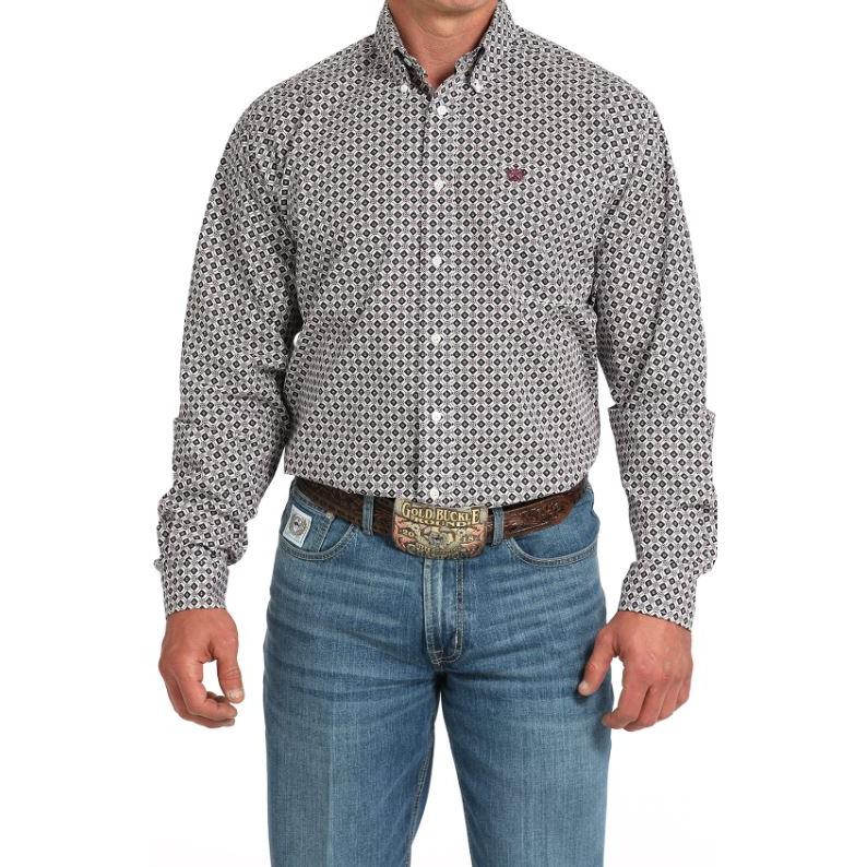 Cinch Men's Long Sleeve Print Shirt-White