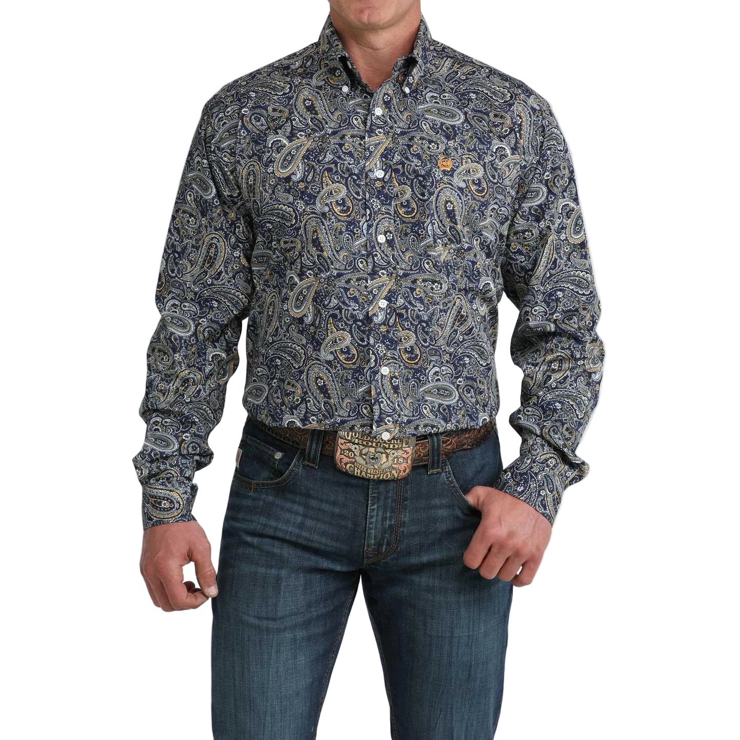 Cinch Men's Long Sleeve Paisley Pattern Shirt - Royal Blue