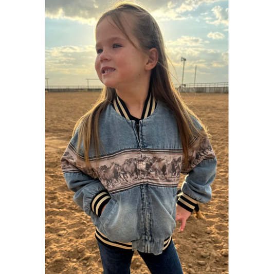 Sterling Kreek Girl's Long Sleeve Bermuda Rush Bomber Jacket- Blue