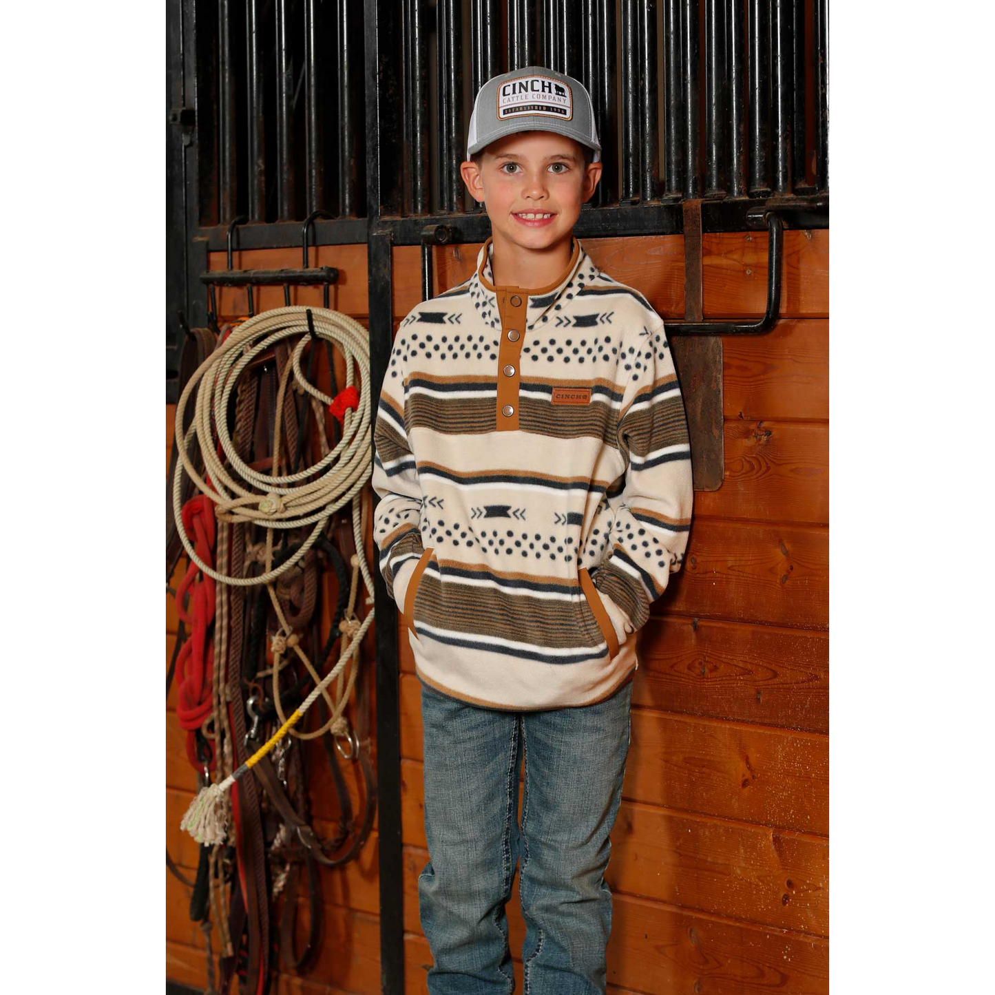 Cinch Boy's Long Sleeve Fleece Pullover- Cream