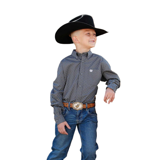 Cinch Boy's Long Sleeve Print Shirt- Grey