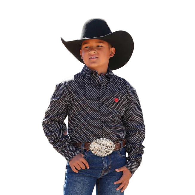 Cinch Boy's Long Sleeve Print Shirt- Black