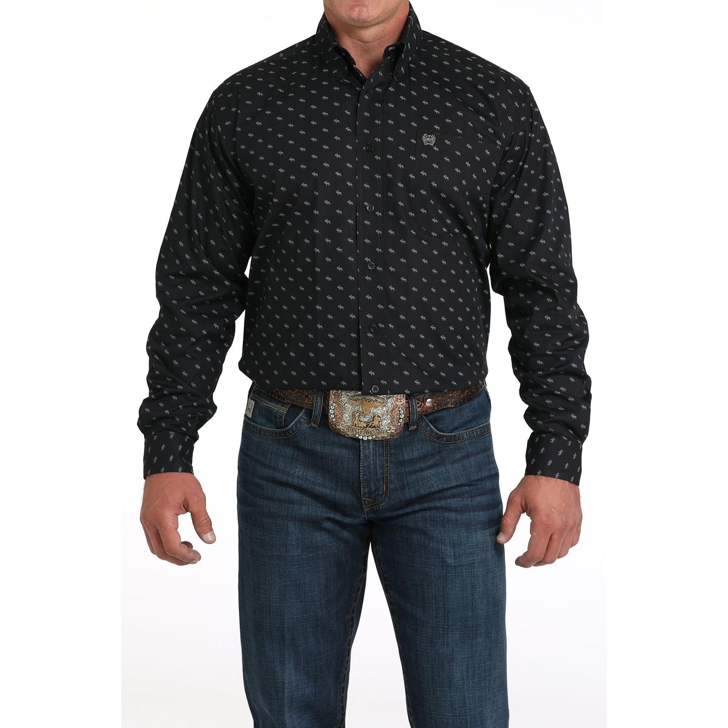 Cinch Mens Long Sleeve Western Shirt-Black
