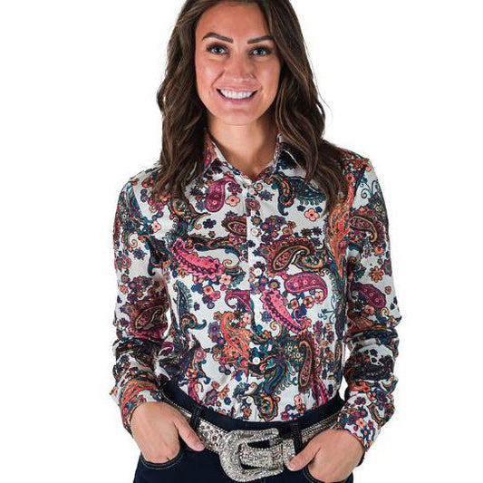 Cowgirl Tuff  Women's Long Sleeve Paisley Stretch Jersey- Multi