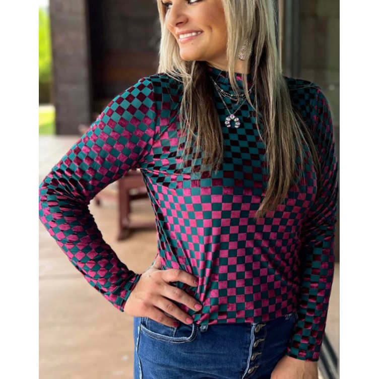 Watermelon Moonshine Velvet Mesh Long Sleeve Top