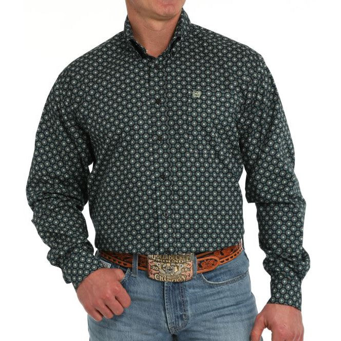 Cinch Men's Medallion Print Western Long Sleeve Shirt- Black