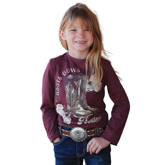 Cinch Girl's Long Sleeve Graphic Tee Shirt - Burgundy