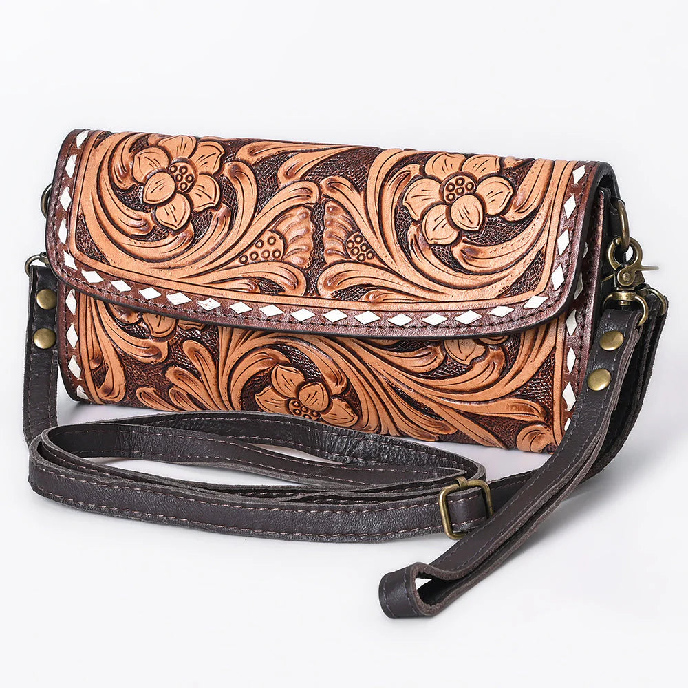 American Darling Tooled Leather Floral Crossbody Clutch