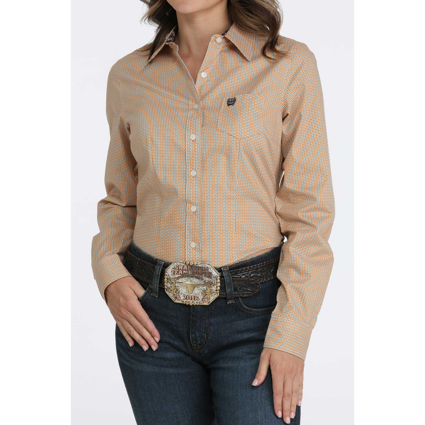 Cinch Women's Long Sleeve Print Shirt- Gold