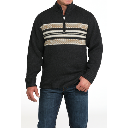 Cinch Men's Long Sleeve 1/4 Zip Sweater- Charcoal