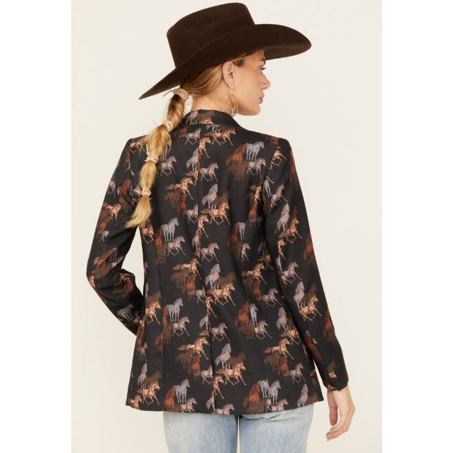 Rock & Roll Women's Horse Print Blazer - Black