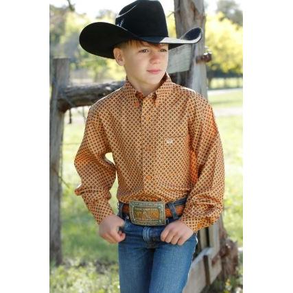 Cinch Boys Long Sleeve Print Shirt-Orange