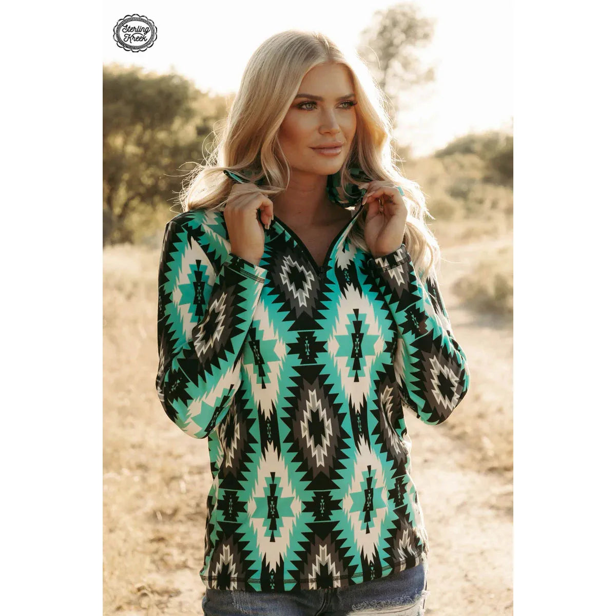 Sterling Kreek Women's Long Sleeve Aztec Forest Pullover- Multi