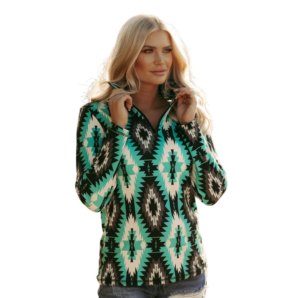 Sterling Kreek Women's Long Sleeve Aztec Forest Pullover- Multi