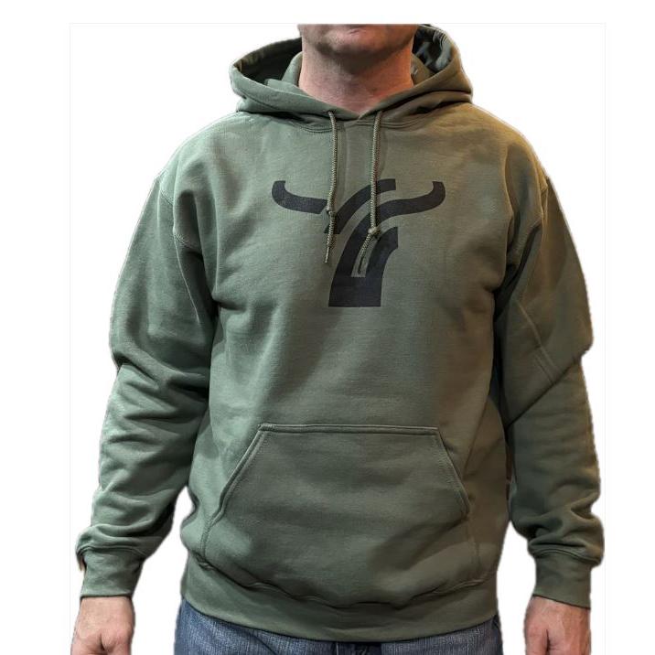 B8 Ranch Apparel Men's Long Sleeve Military Green Large Logo Hoody-Heather Green