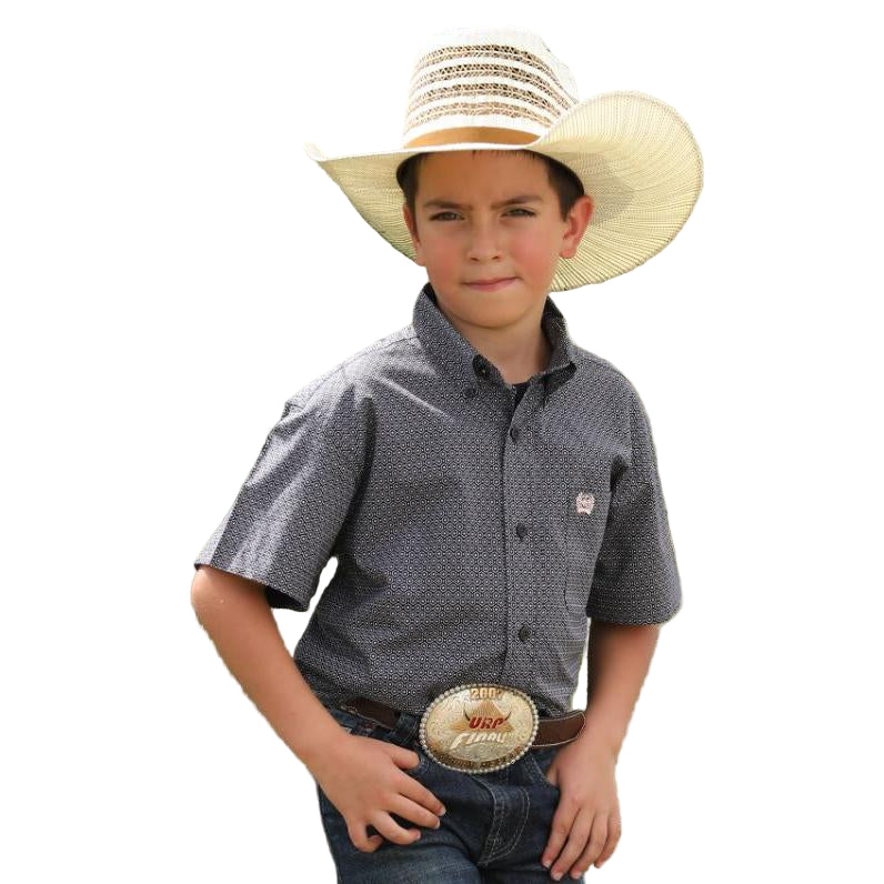 Cinch Boys Short Sleeve Print Western Shirt - Grey