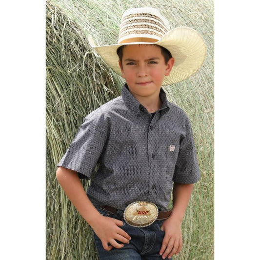 Cinch Boys Short Sleeve Print Western Shirt- Grey