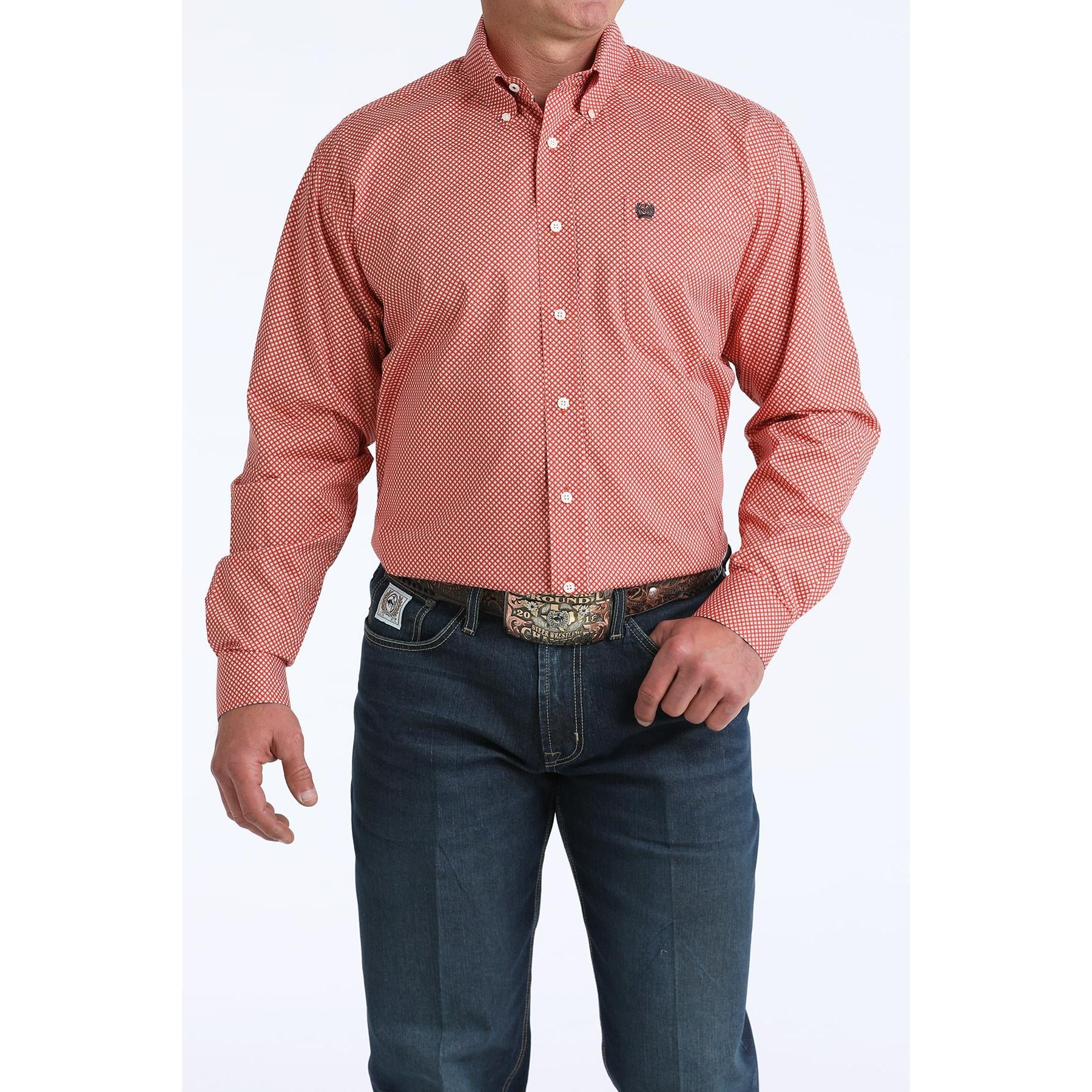 Cinch Men's Long Sleeve Print Western Shirt- Red - Irvine Tack & Western Wear