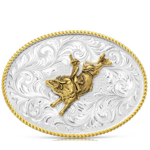 Montana Silversmiths Two Tone Buckle with Bull Rider