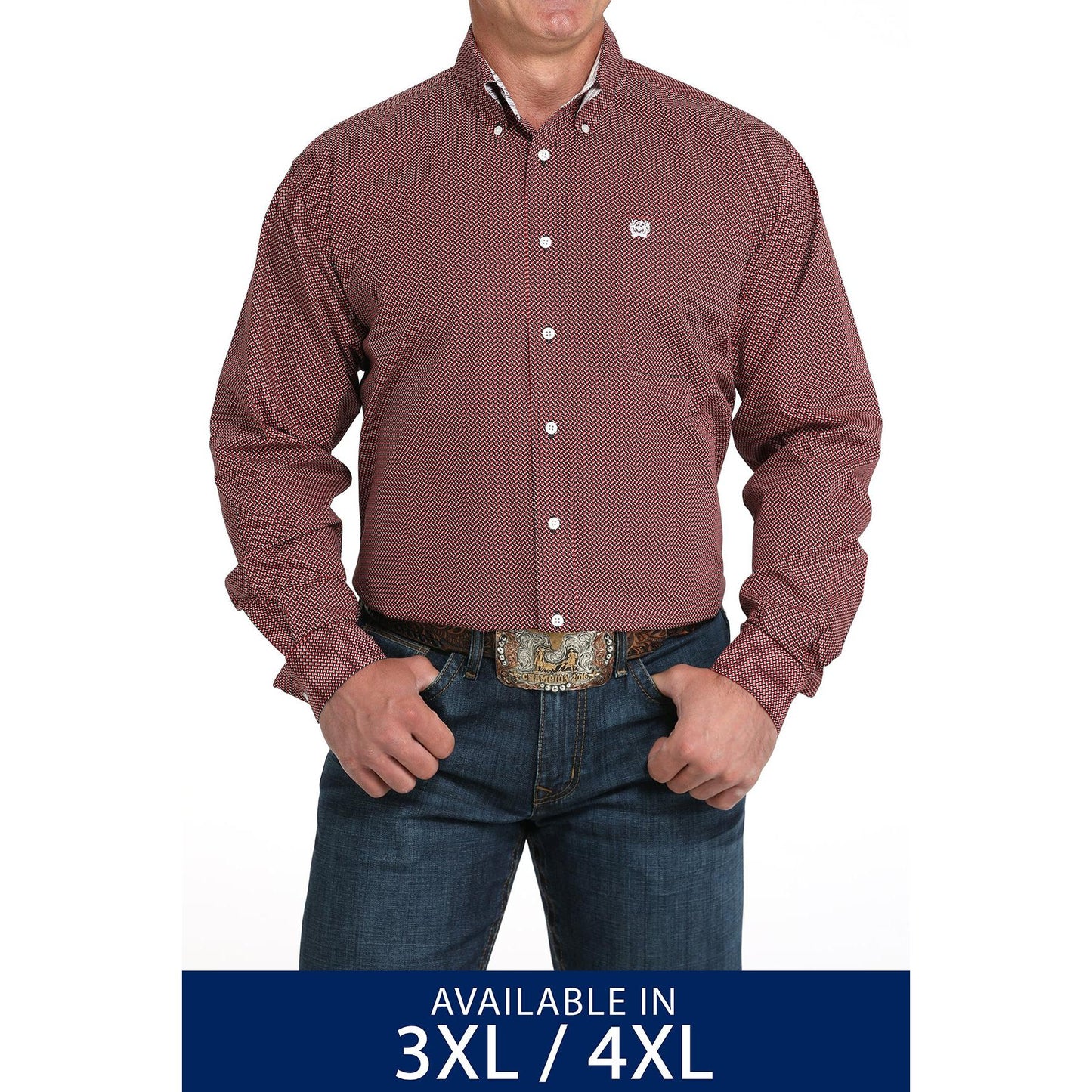 Cinch Mens Long Sleeve Western Shirt-Red